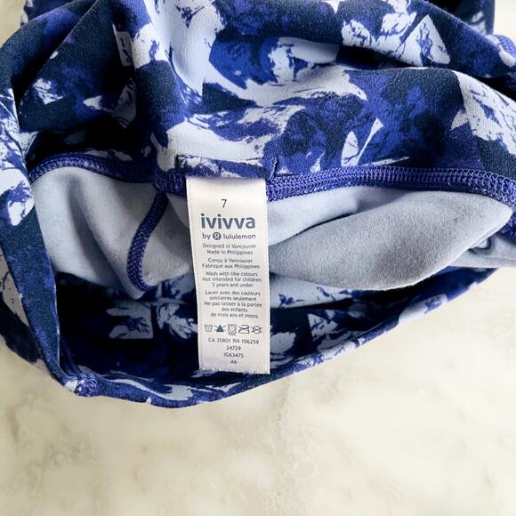 Ivivva Girl Lululemon High Rise Crop Rulu Leggings 7 Purple Pink Abstract Multi - Picture 5 of 5